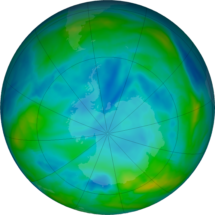 Antarctic ozone map for 05 July 2020